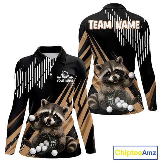 Personalized Raccoon Womens Golf Polo Shirt For Team, Brown Pattern Sport Golf Tournament NHT934