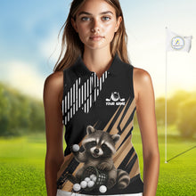 Load image into Gallery viewer, Personalized Raccoon Womens Sleeveless Golf Polo Shirt For Team, Brown Pattern Sport Golf Jersey NHT934