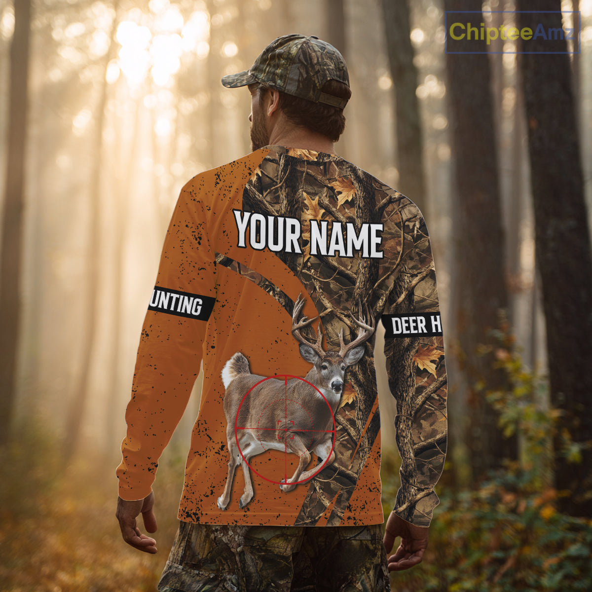 Orange Camo Deer Hunting Shirt, Deer with Scope Silhouette, Whitetail Season NHT238