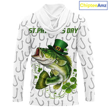 Load image into Gallery viewer, Custom St Patrick's Day Bass Fishing Long Sleeve Hooded Shirt For Men, Fishing Shirts NHT423