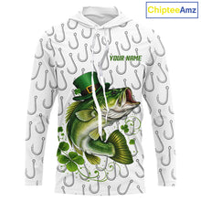 Load image into Gallery viewer, Custom St Patrick's Day Bass Fishing Long Sleeve Hooded Shirt For Men, Fishing Shirts NHT423