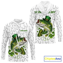Load image into Gallery viewer, Custom St Patrick's Day Bass Fishing Long Sleeve Hooded Shirt For Men, Fishing Shirts NHT423