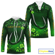 Load image into Gallery viewer, Custom St Patrick's Day Hook Fishing Shirts Long Sleeve Hooded, Performance Fishing Shirts NHT424