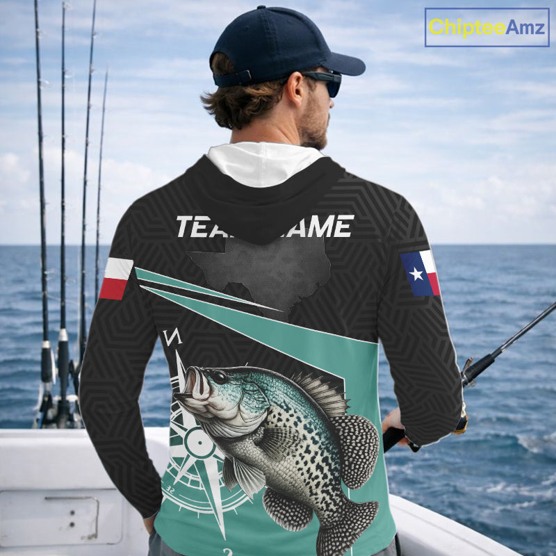 Texas Crappie Fishing Jersey, Texas Flag Patriot Custom Name Hooded Fishing Shirts Long Sleeve NHT568