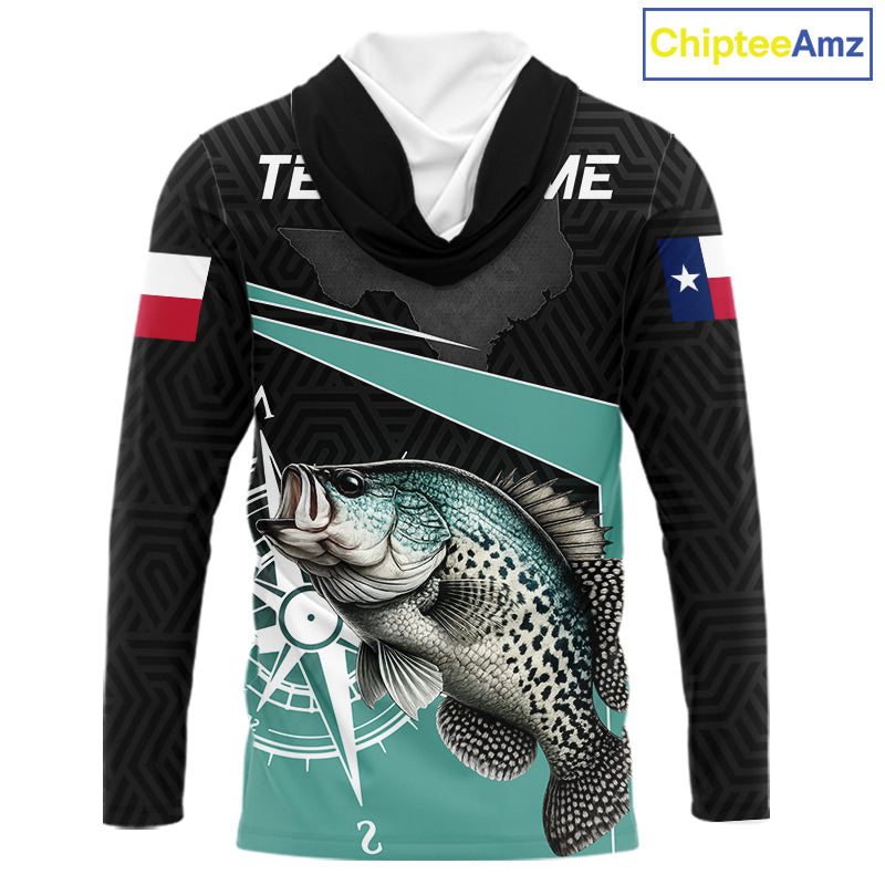 Texas Crappie Fishing Jersey, Texas Flag Patriot Custom Name Hooded Fishing Shirts Long Sleeve NHT568
