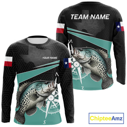 Texas Crappie Fishing Jersey, Texas Flag Patriot Custom Name Fishing Shirts Long Sleeve NHT568