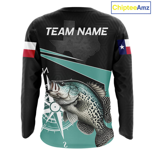 Texas Crappie Fishing Jersey, Texas Flag Patriot Custom Name Fishing Shirts Long Sleeve NHT568