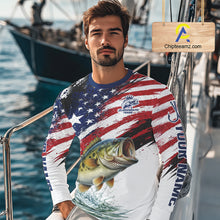 Load image into Gallery viewer, Personalized Patriotic Bass Fishing Shirts Long Sleeve, American Flag Fishing Jerseys For Men NHT773