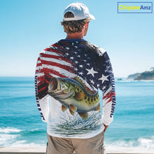 Load image into Gallery viewer, Personalized Patriotic Bass Fishing Shirts Long Sleeve, American Flag Fishing Jerseys For Men NHT773