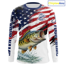 Load image into Gallery viewer, Personalized Patriotic Bass Fishing Shirts Long Sleeve, American Flag Fishing Jerseys For Men NHT773