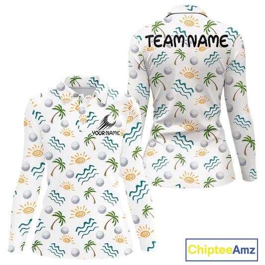 Personalized Tropical Palm Trees Womens Golf Polo Shirts Summers Team Golf Clothes NHT778