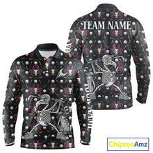 Load image into Gallery viewer, Dark Skull Golf Polo Shirt – Gothic Skeleton Flamingo Pattern Funny Golf Shirt For Men NHT781