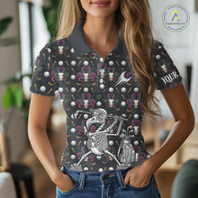 Load image into Gallery viewer, Dark Skull Golf Polo Shirt – Gothic Skeleton Flamingo Pattern Funny Golf Shirt For Womens NHT781