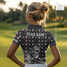 Load image into Gallery viewer, Dark Skull Golf Polo Shirt – Gothic Skeleton Flamingo Pattern Funny Golf Shirt For Womens NHT781