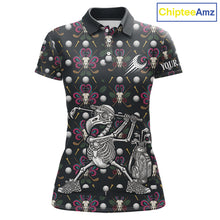 Load image into Gallery viewer, Dark Skull Golf Polo Shirt – Gothic Skeleton Flamingo Pattern Funny Golf Shirt For Womens NHT781