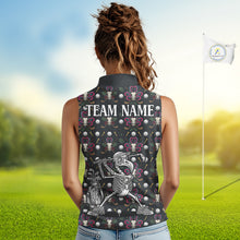 Load image into Gallery viewer, Dark Skull Sleeveless Womens Golf Polo Shirt – Gothic Skeleton Flamingo Pattern Funny Golf Shirt For Women NHT781