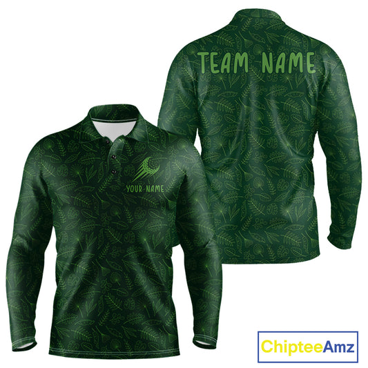 Personalized green leaf golf polo shirt for men with custom team name NHT938