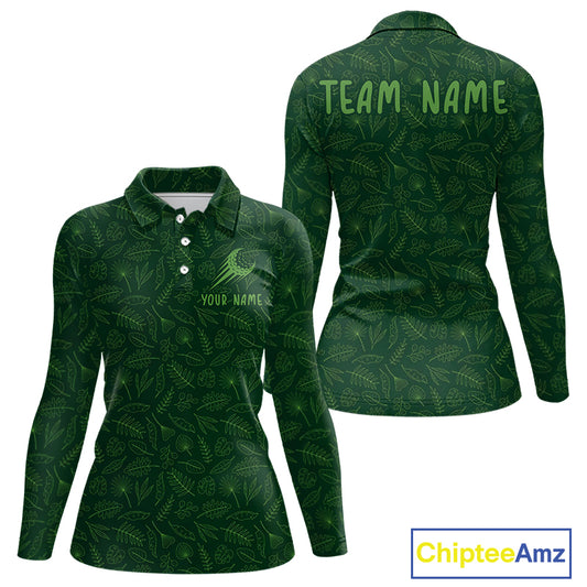 Personalized Green Leaf Golf Polo Shirt For Womens