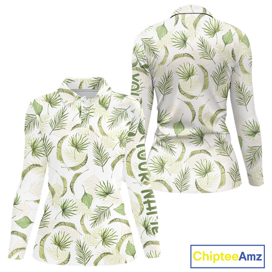 Green Tropical Womenss Golf Polo Shirts Custom Team White Golf Shirt For Golfer