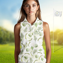 Load image into Gallery viewer, Green Tropical  Womens Sleeveless Golf Polo Shirts Custom Team White Golf Shirt For Golfer NHT942