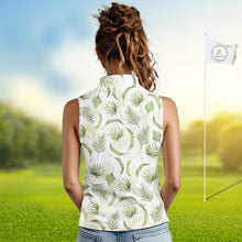 Load image into Gallery viewer, Green Tropical  Womens Sleeveless Golf Polo Shirts Custom Team White Golf Shirt For Golfer NHT942