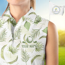 Load image into Gallery viewer, Green Tropical  Womens Sleeveless Golf Polo Shirts Custom Team White Golf Shirt For Golfer NHT942