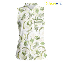 Load image into Gallery viewer, Green Tropical Womens Sleeveless Golf Polo Shirts Custom Team White Golf Shirt For Golfer