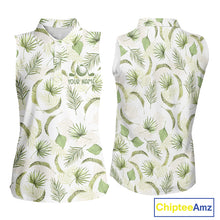 Load image into Gallery viewer, Green Tropical Womens Sleeveless Golf Polo Shirts Custom Team White Golf Shirt For Golfer