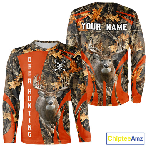 Deer Hunting 3D All Over Printed Orange Autumn Leaves Camo Shirts, Best Hunting Shirt NHT312