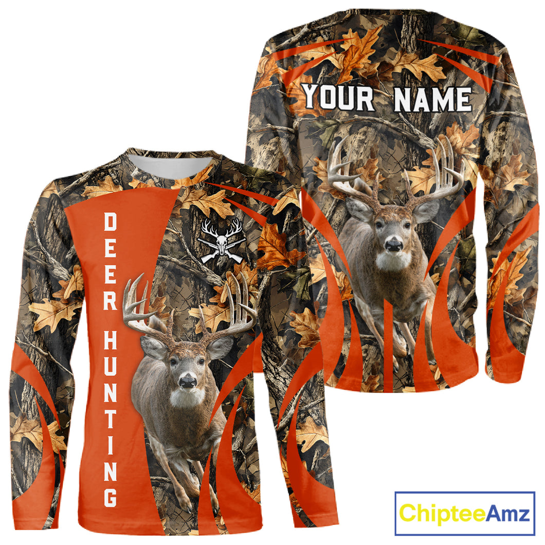 Deer Hunting 3D All Over Printed Orange Autumn Leaves Camo Shirts, Best Hunting Shirt NHT312