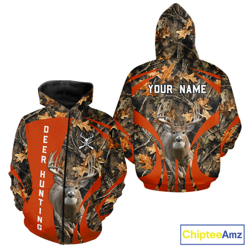 Deer Hunting 3D All Over Printed Orange Autumn Leaves Camo Shirts, Best Hunting Shirt NHT312
