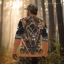 Load image into Gallery viewer, Personalized Whitetail Deer Hunting 3D All Over Printed Hoodie Brown Autumn Leaves Camo NHT314