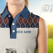 Load image into Gallery viewer, Custom Blue Red Argyle Sleeveless Womens Golf Polo Shirt Skull Flamingo Design, Personalized Team Name Shirt NHT794