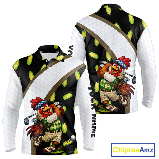 Funny chicken golfer team polo for men with breathable fabric and custom name