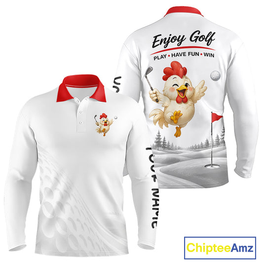 Funny chicken golf polo shirt personalized custom name golf lover polo for men
