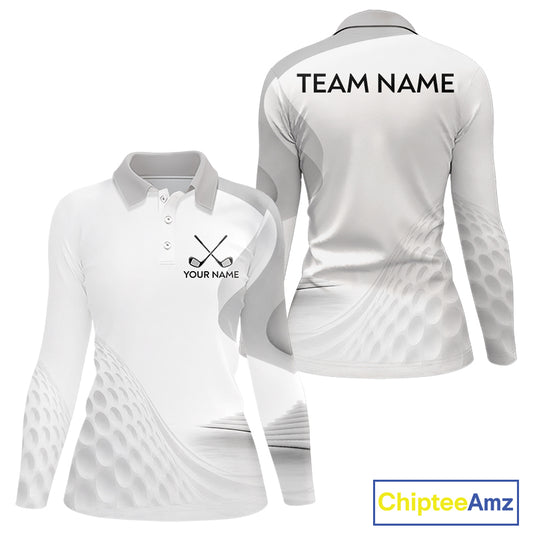 Personalized Golf Ball Polo Shirt for Womens  Gray Golf Pattern Custom Name
