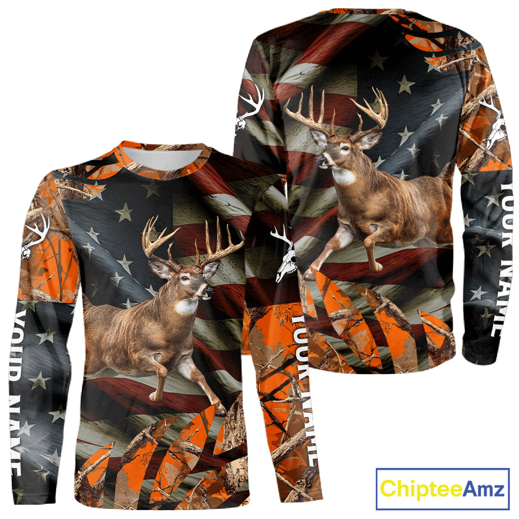 Deer Hunting US Flag 3D All Over Print Shirts, Personalized Hunting Gifts For Deer Hunters NHT316