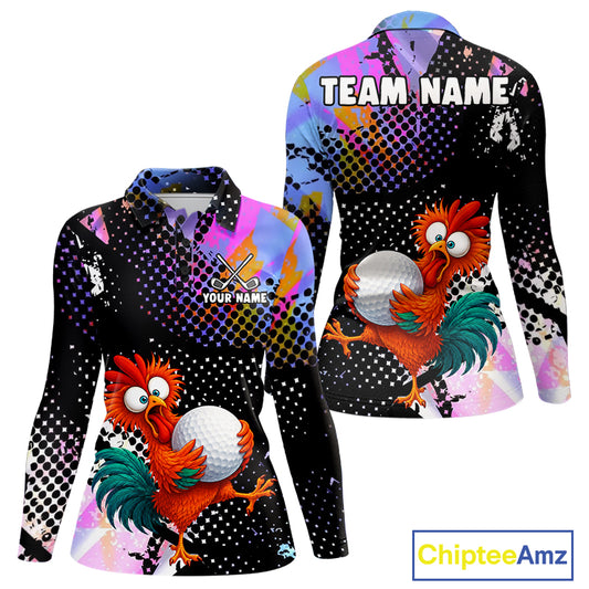 Custom Team Name Crazy Rooster Golf Polo Shirt  Personalized Womens Performance Golf Jersey