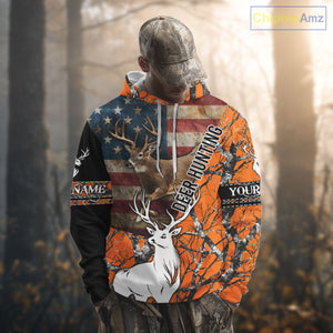 Deer Hunting Shirt Personalized 3D All Over Print Orange Camo With US Flag Hunting Clothes NHT156
