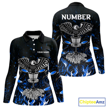 Personalized Womens Disc Golf Polo Shirt With Eagle Design, Customizable Name, Unisex Sports Jersey For Womens |Blue NHT811