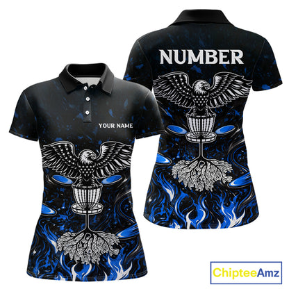 Personalized Womens Disc Golf Polo Shirt With Eagle Design, Customizable Name, Unisex Sports Jersey For Womens |Blue NHT811