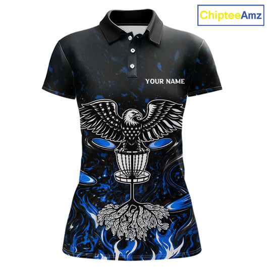 Personalized Womens Disc Golf Polo Shirt With Eagle Design, Customizable Name, Unisex Sports Jersey For Womens |Blue NHT811