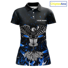 Load image into Gallery viewer, Personalized Womens Disc Golf Polo Shirt With Eagle Design, Customizable Name, Unisex Sports Jersey For Womens |Blue NHT811