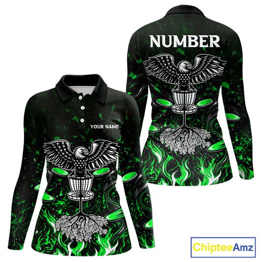 Personalized Womens Disc Golf Polo Shirt With Eagle Design, Customizable Name, Unisex Sports Jersey For Womens|Green NHT814