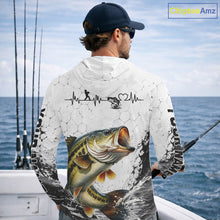 Load image into Gallery viewer, Custom Name Bass Fishing Long Sleeve Hooded Performance Shirt, Bass Gift For Men 