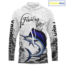 Load image into Gallery viewer, Custom Name Sailfish Fishing Long Sleeve Hooded Performance Shirt, Sailfish Gift For Men 