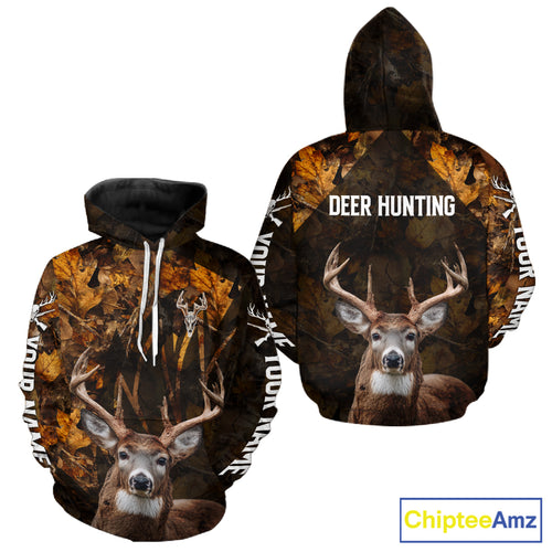 Whitetail Deer Hunting Custom Name Camo Shirt, Personalized Deer Hunting Clothing NHT257