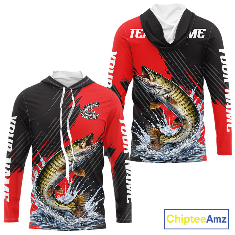 Hooded Musky Fishing Long Sleeve Tournament Shirts, Personalized Musky Fishing Jerseys NHT588
