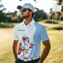 Load image into Gallery viewer, Blue Funny Flamingo Polo Shirt, Golf Polo Shirts Custom Name, Flamingo Golf Shirts For Men NHT594