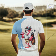 Load image into Gallery viewer, Blue Funny Flamingo Polo Shirt, Golf Polo Shirts Custom Name, Flamingo Golf Shirts For Men NHT594